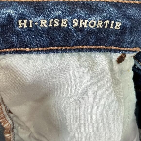 American Eagle Jean Shorts Women 10 Blue Hi-Rise Shortie Super Stretch Distress - Picture 7 of 8